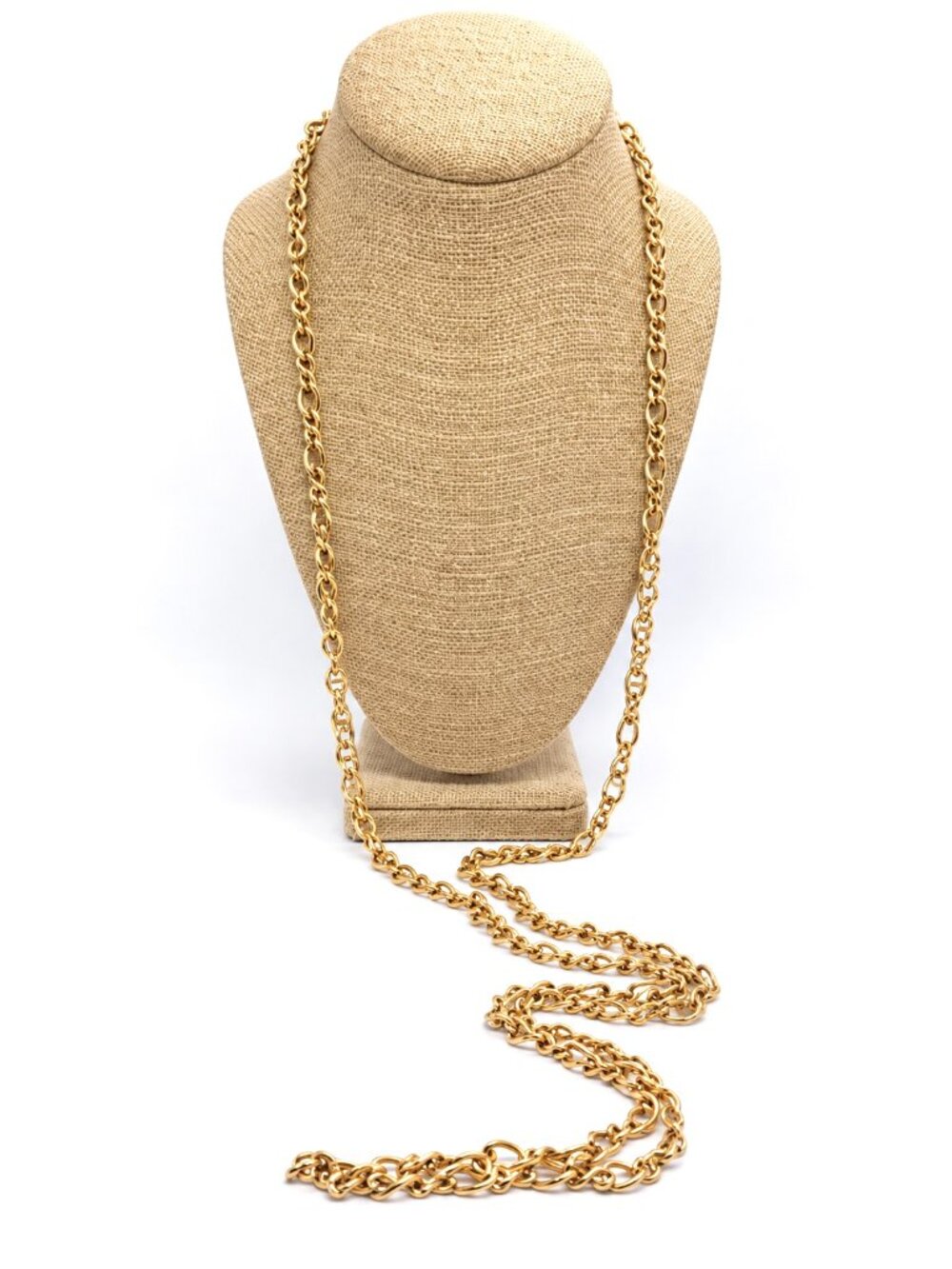 VINTAGE MONET NECKLACE Gold Tone Long Fancy Oval Link Chain Layering Signed